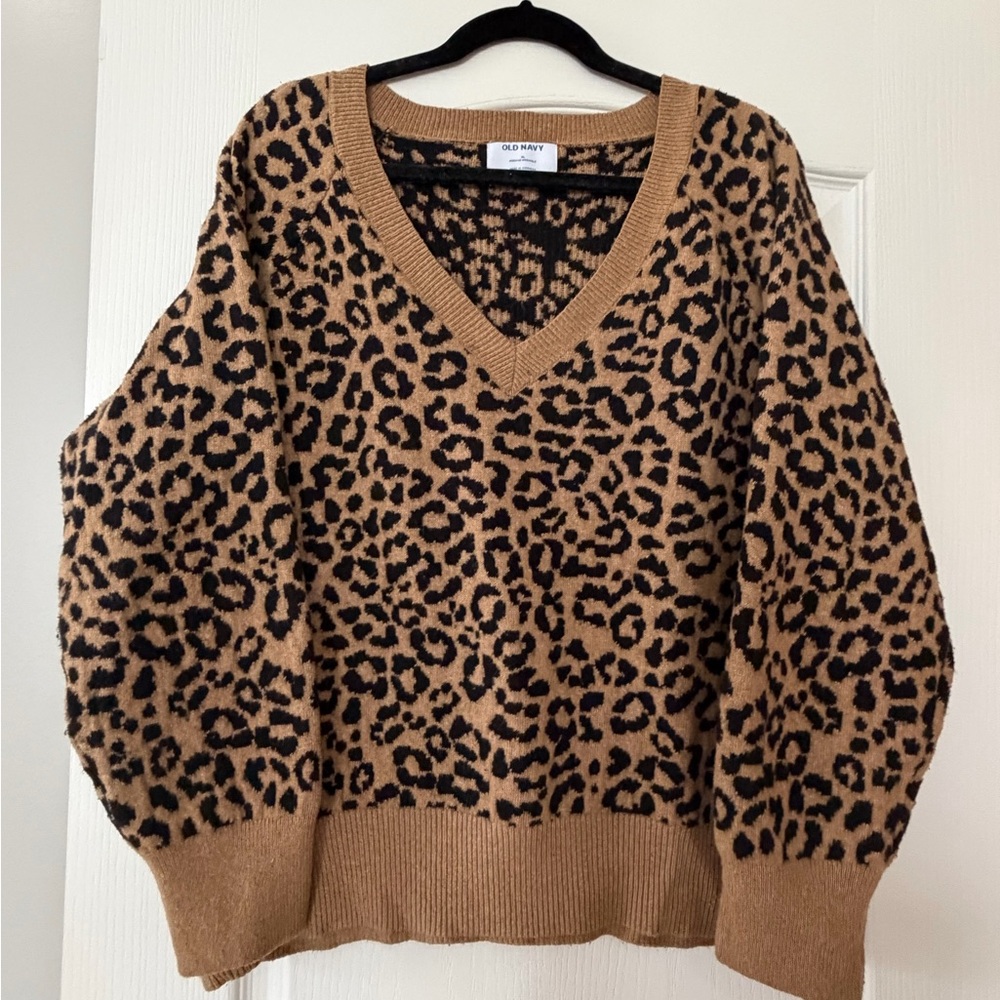 Old Navy V-Neck Leopard Sweater - Tan and Black